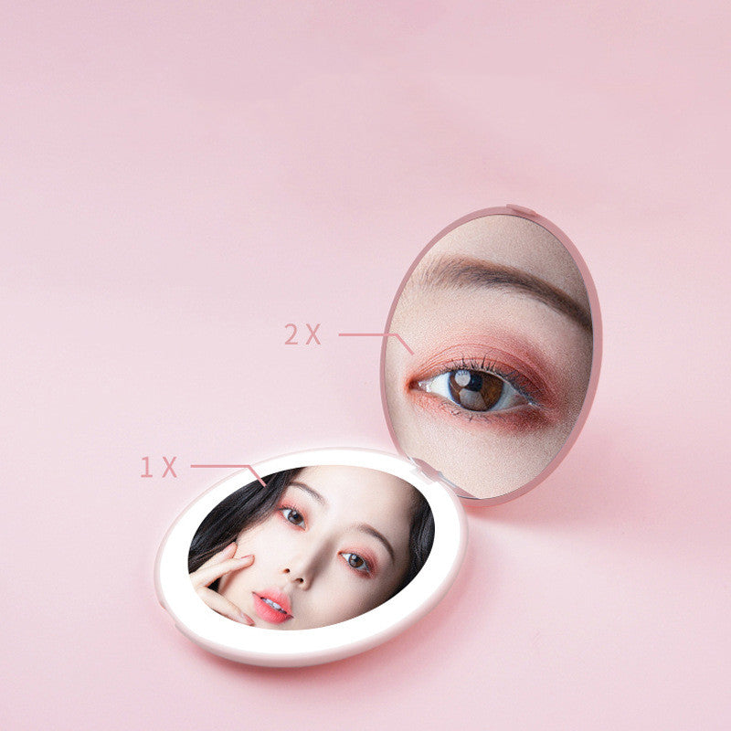 Portable LED Makeup Mirror with 2x Magnification