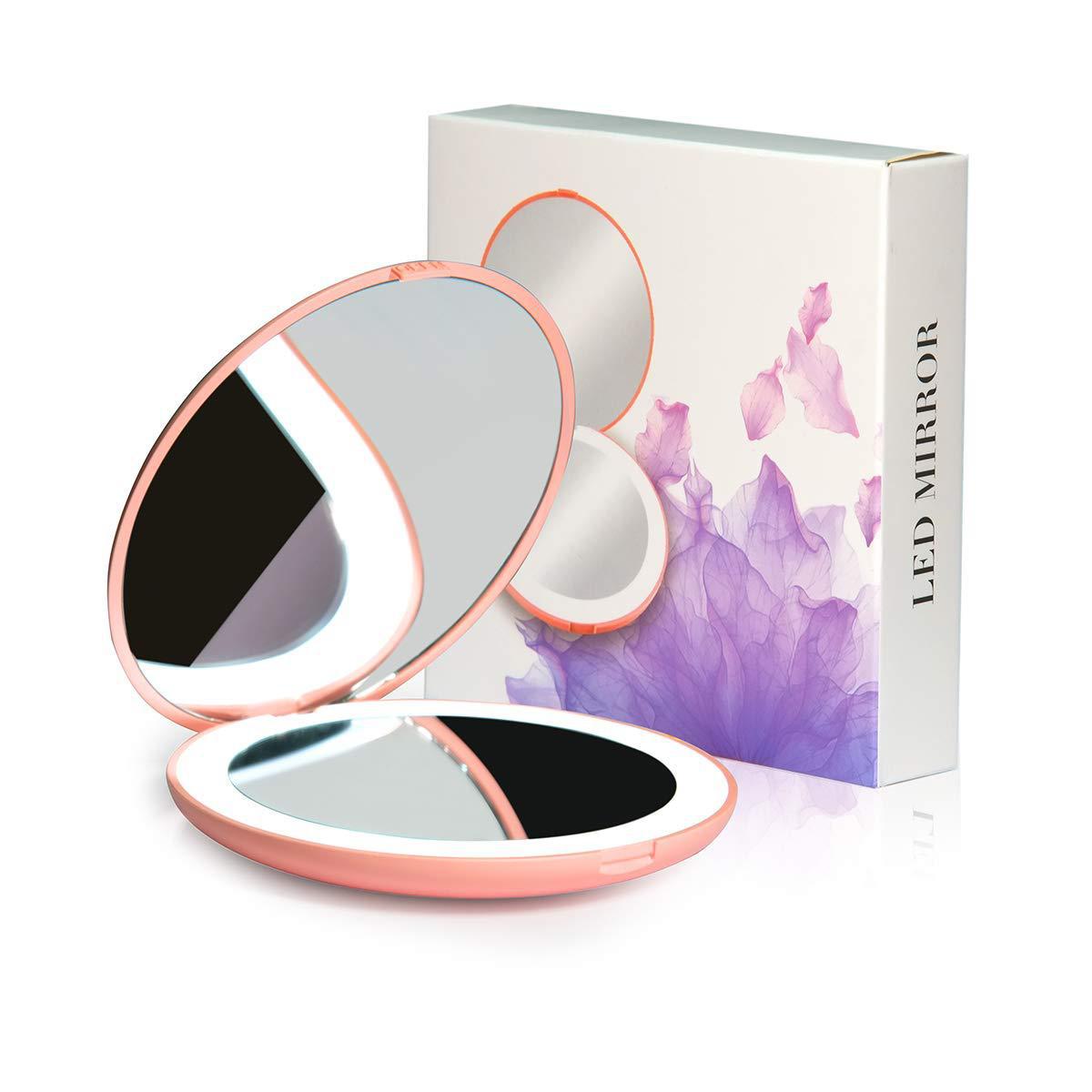 Portable LED Makeup Mirror with 2x Magnification
