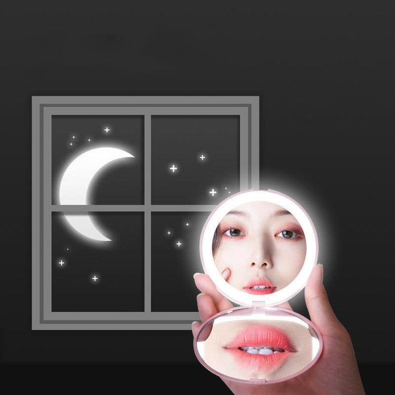 Portable LED Makeup Mirror with 2x Magnification